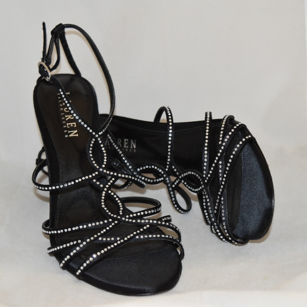 Ralph Lauren Black Satin Embellished Sandals 8M